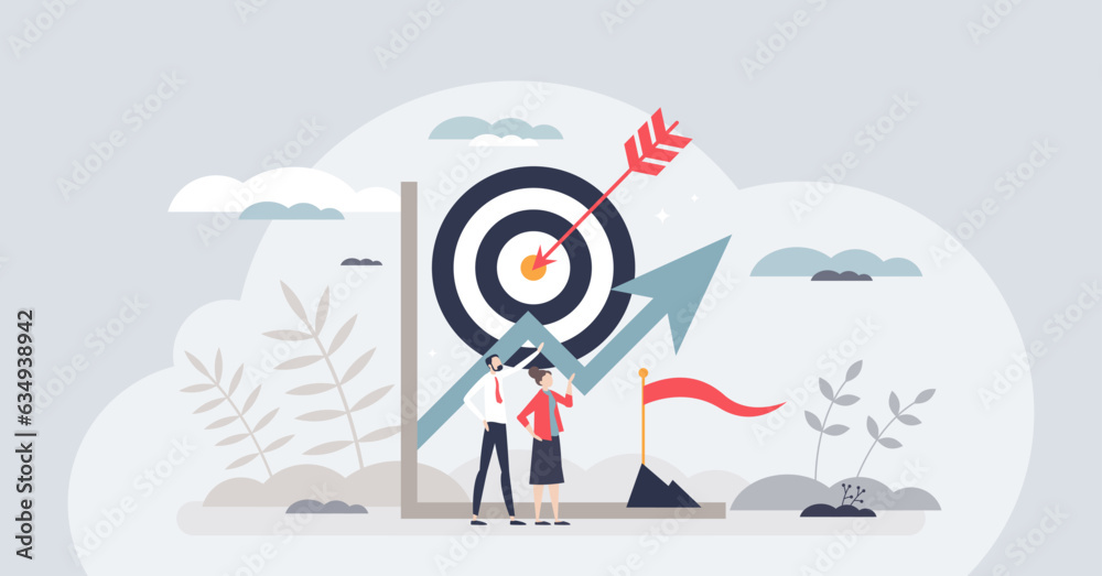 Goal setting for measurable business target achievement tiny person concept. Smart strategy and plan for successful objective reaching vector illustration. Company development and vision management. Goal setting for measurable business target achievement tiny person concept. Smart strategy and plan for successful objective reaching vector illustration. Company development and vision management.