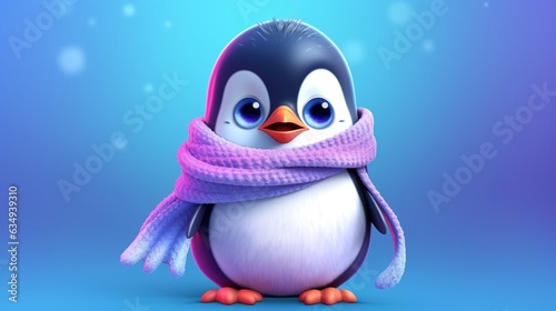 Cute peguin using a binnie and scarf cartoon very simp Generative Ai photo