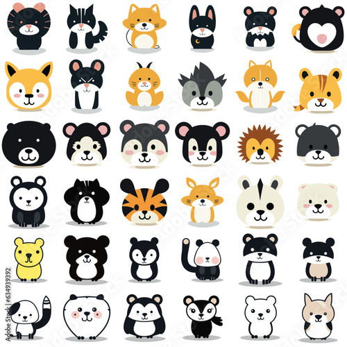 Fototapeta Naklejka Na Ścianę i Meble -  Cartoon animal face icon, Pack of animal cartoon design icon concept, Set of animal face character.