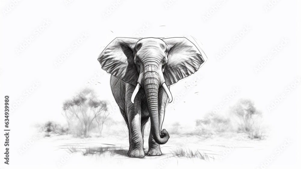 elephant big animal hand drawn vector illustration rea Generative Ai