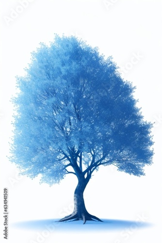 Big blue tree isolated on white background