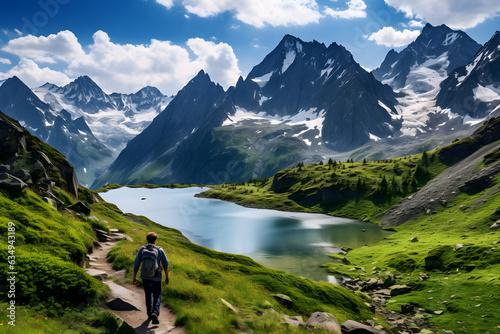 Mountain with lake landscape. Good atmosphere. Background for computer