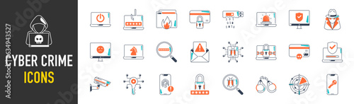 Cyber crime and security icon set. Data protection symbol. Secured network icon collection. Technology concept. Vector illustration.
