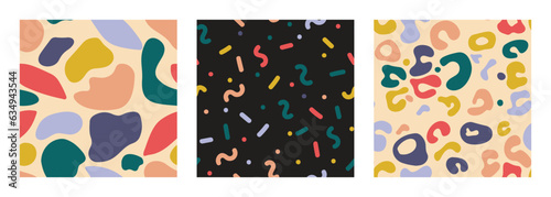 Set of doodle in seamless pattern. Abstract art background vector design with childish scribble, wavy, geometric shapes in vibrant color. Fun creative illustration for kids, fabric, prints, cover.