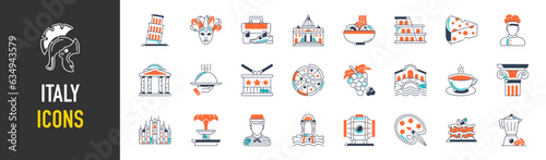 Italy icons set. Tourism and culture, thin design. Symbols of the country. isolated vector illustration.
