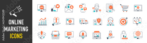 Online Marketing thin icons set. Web Development and Optimization icon. Vector illustration
