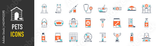 Pet, vet, pet shop, types of pets - minimal thin web icon set. icons collection. Simple vector illustration.
