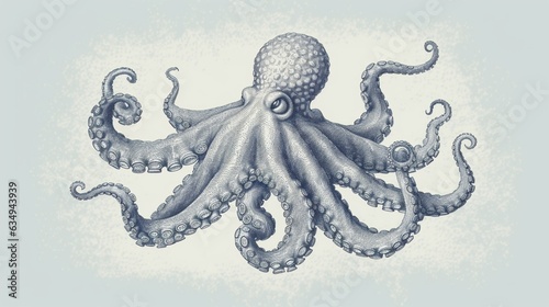 Octopus sketch hand drawn engraving style Underwate Generative Ai