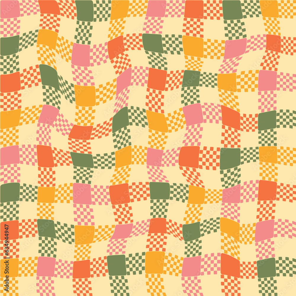 Groovy wavy plaid retro seamless pattern background