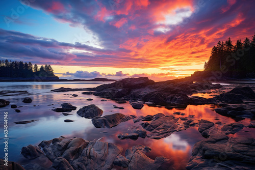 Wallpaper Mural Rocky shore on west coast of pacific ocean. Bay. Sunset sky
