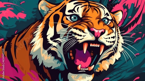 Vector colorful tiger in pop art style flat illustrati Generative Ai