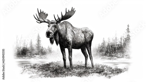 Vector hand drawn illustration of a moose isolated on Generative Ai