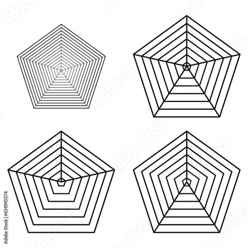 Pentagonal radar template spider mesh chart diagram spider vector illustration.