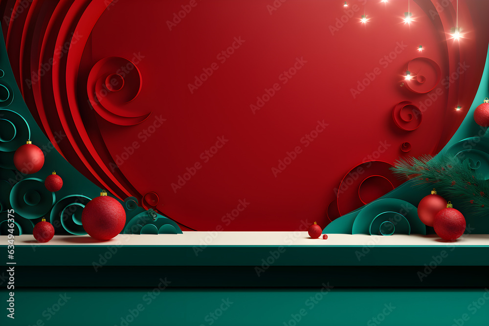 Merry Christmas banner studio table room product display with copy space, AI generate Merry Christmas banner studio table room product display with copy space, AI generate