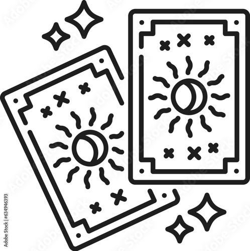 Tarot cards icon, esoteric, astrology and witchcraft magic mystery, vector symbol. Tarot cards line icon for fortune telling and esoteric magic, oracle clairvoyance and occult sacred witchcraft
