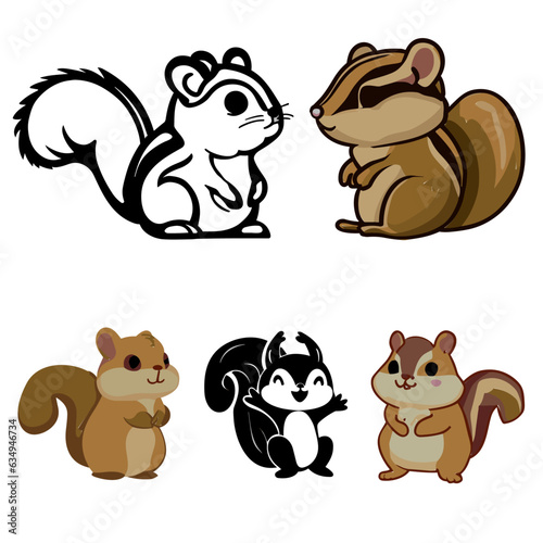 Cute chipmunk ,Illustration set of  chipmunks Vector isolated on white background 