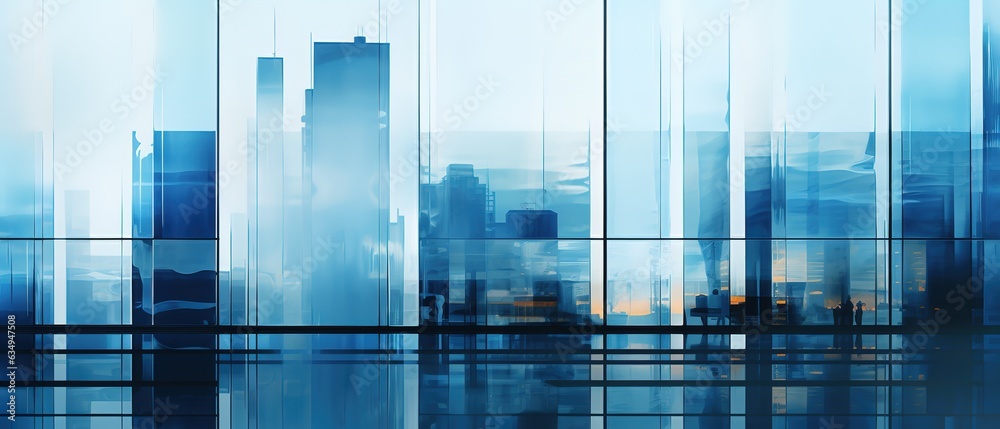 Empty High-rise modern business office skyscrapers with large bright windows. in commercial district with blue sky generated by AI Empty High-rise modern business office skyscrapers with large bright windows. in commercial district with blue sky generated by AI