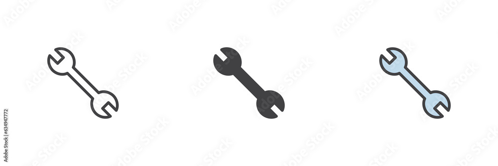 Wrench tool different style icon set Wrench tool different style icon set