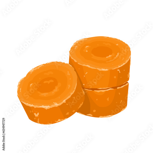 Vector illustration, palm sugar or jaggery, also called raw sugar, isolated on white background.