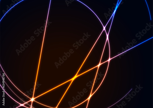 Blue orange neon lines and circles abstract technology background. Futuristic glowing vector design