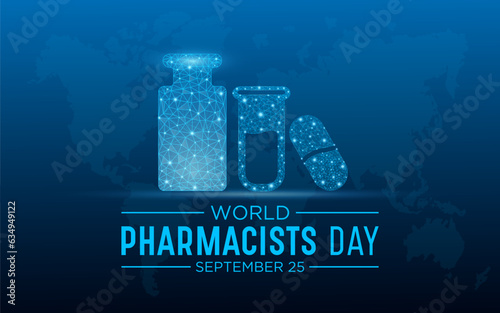 World pharmacists day on september 25 is a celebration of every pharmacist, pharmaceutical scientist. Low poly style design. Geometric background. Isolated vector illustration.