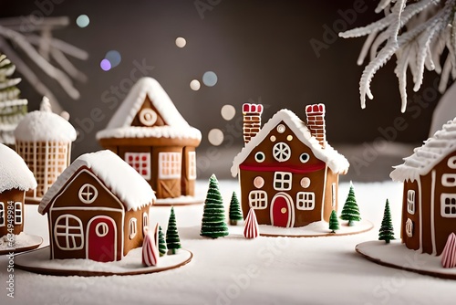 Make a unordinary town made completely of gingerbread, solidify to with icing housetops and sweet highlights. Creative resource, AI Generated photo