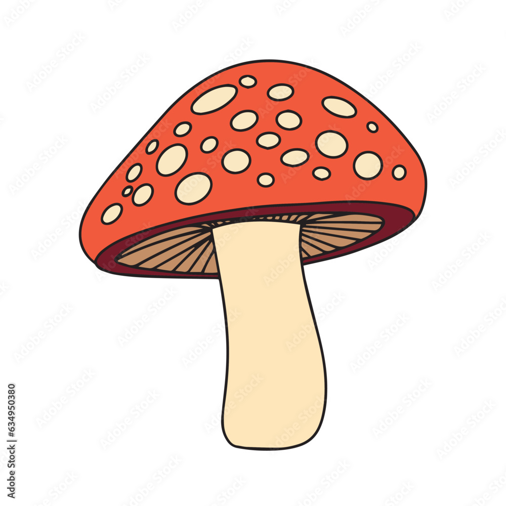Mushroom colored outline. Hand drawn mushroom in doodle style isolated on white background. Autumn icon decor. Vector illustraiton. Mushroom colored outline. Hand drawn mushroom in doodle style isolated on white background. Autumn icon decor. Vector illustraiton.