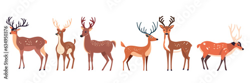 Set of deeres. Collection of deer and reindeer. Deer flat cartoon character. Vector illustration. 
