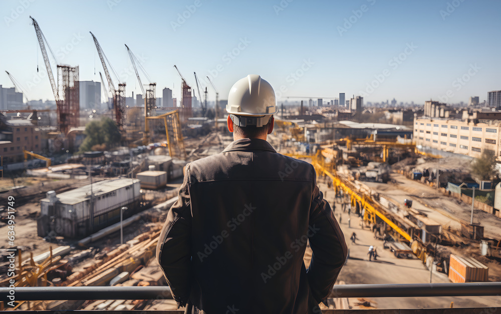 engineer at construction view from behind