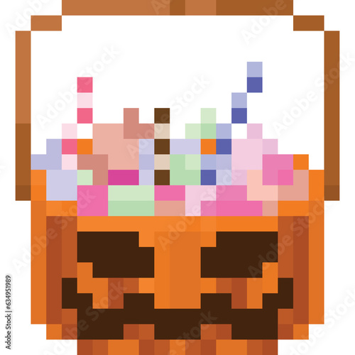 Pixel art halloween pumpkin candy bucket