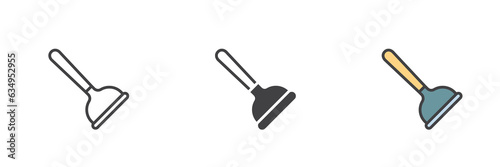 Plumbing plunger different style icon set