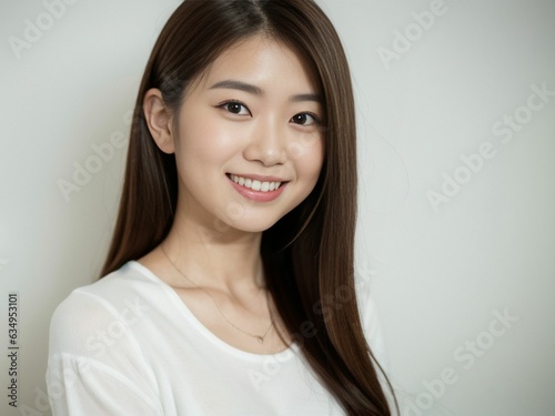 Portrait of a Beautiful Asian Japanese Girl 19-30 years old in Pajamas. , looks at the camera on White Background. generative AI