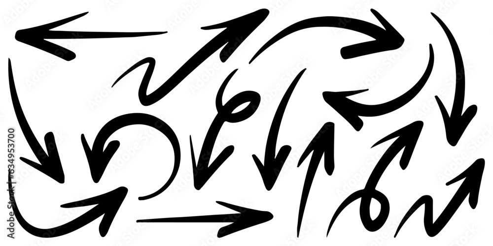 Set of Hand drawn vector arrows doodle on white background. design element vector illustration. Set of Hand drawn vector arrows doodle on white background. design element vector illustration.