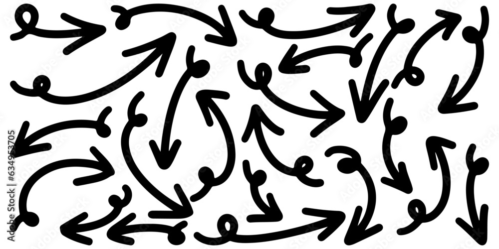 Set of Hand drawn vector arrows doodle on white background. design element vector illustration. Set of Hand drawn vector arrows doodle on white background. design element vector illustration.