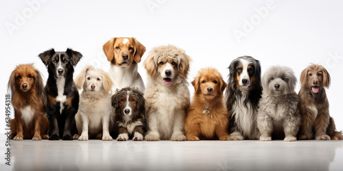 Different breed dogs isolated on pastel background