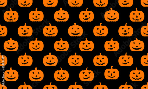 Orange Halloween pumpkin seamless pattern on black background. Vector Halloween Illustration.