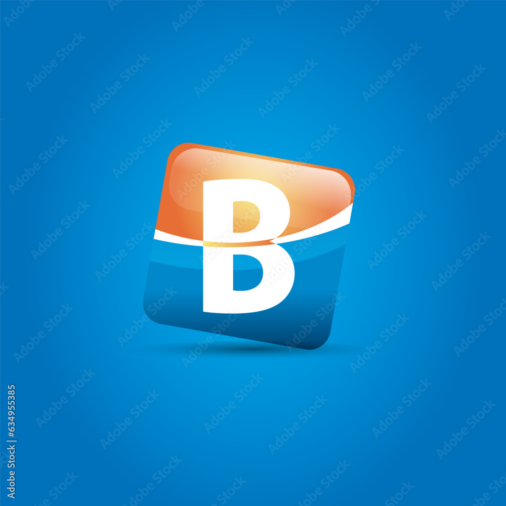 Letter B in bevel rectangular on blue background design icon template. Vector illustration. Letter B in bevel rectangular on blue background design icon template. Vector illustration.