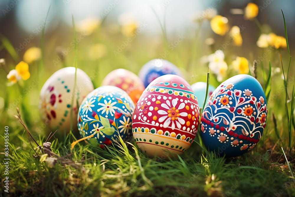 Fototapeta premium Colorful Easter Eggs in outdoor settings
