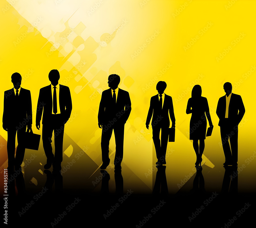 Businessleute vor gelbem Hintergrund (KI-/AI-generiert)
