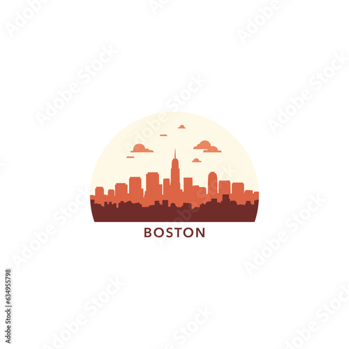 USA United States of America Boston modern city landscape skyline logo. Panorama vector flat US Massachusetts state icon with abstract shapes of landmarks  skyscraper  panorama  buildings at sunrise