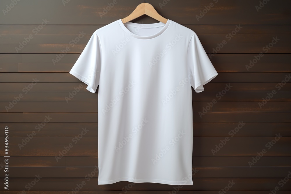 mockup of a white t-shirt on a hanger mockup of a white t-shirt on a hanger