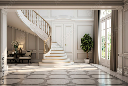 Interior design of luxury house with stairs