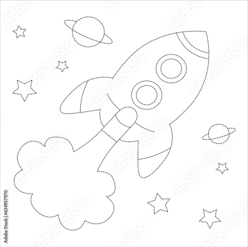 Fantasy flying rocket to the sky, Adult and kid coloring page in stylish vector illustration for education and learning. Rocket Ship Isolated Coloring Page for Kids. 87