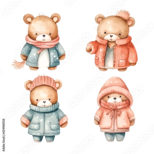 Fuzzy Friend in Winter: Watercolor Teddy Bear with Jacket