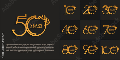 set of anniversary logotype golden color and ornament for special celebration event