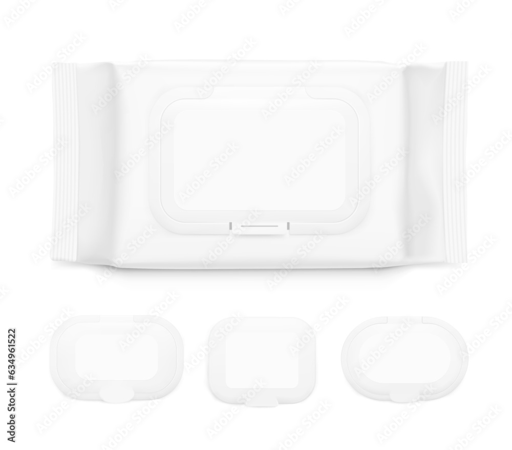 Wet wipes flow package mockup isolated on white background. Great for your design. Realistic vector illustration. EPS10. Wet wipes flow package mockup isolated on white background. Great for your design. Realistic vector illustration. EPS10.