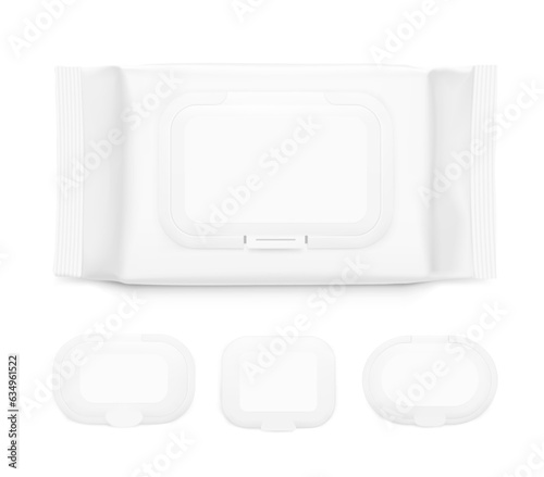 Wet wipes flow package mockup isolated on white background. Great for your design. Realistic vector illustration. EPS10.