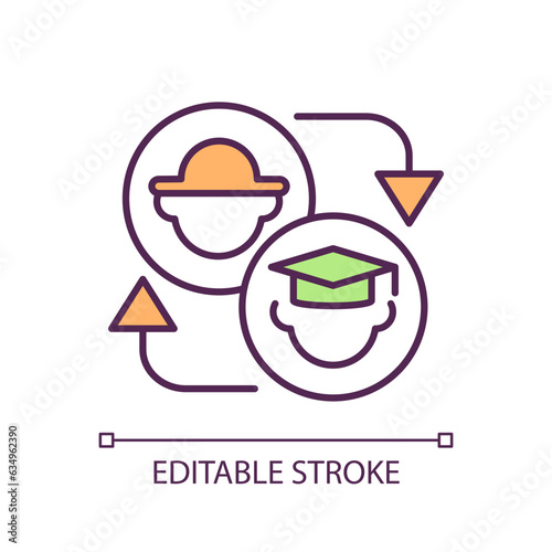 Career change RGB color icon. Higher education. Professional development. Agriculture industry. Knowledge exchange. Isolated vector illustration. Simple filled line drawing. Editable stroke