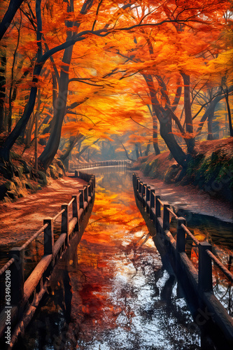 Beautiful autumn landscape with colorful trees. Generative ai © boonsom