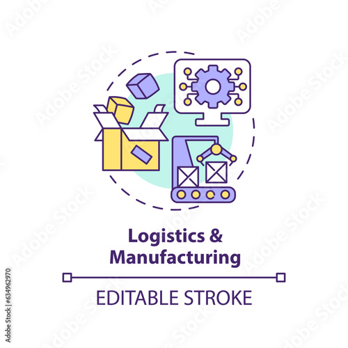 Editable logistics and manufacturing icon concept, isolated vector, enterprise resource planning thin line illustration.